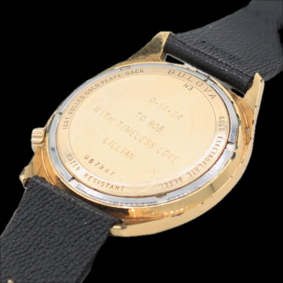 Vintage 34mm Accutron Black Dial Men's Tuning Fork Wristwatch 218 USA 10k RGP - Picture 5 of 5